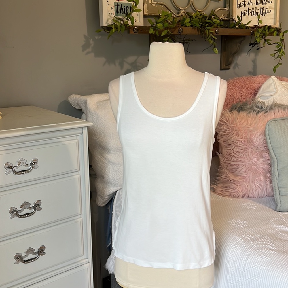 White Tank Ribbed Solid Shirt Womens Large